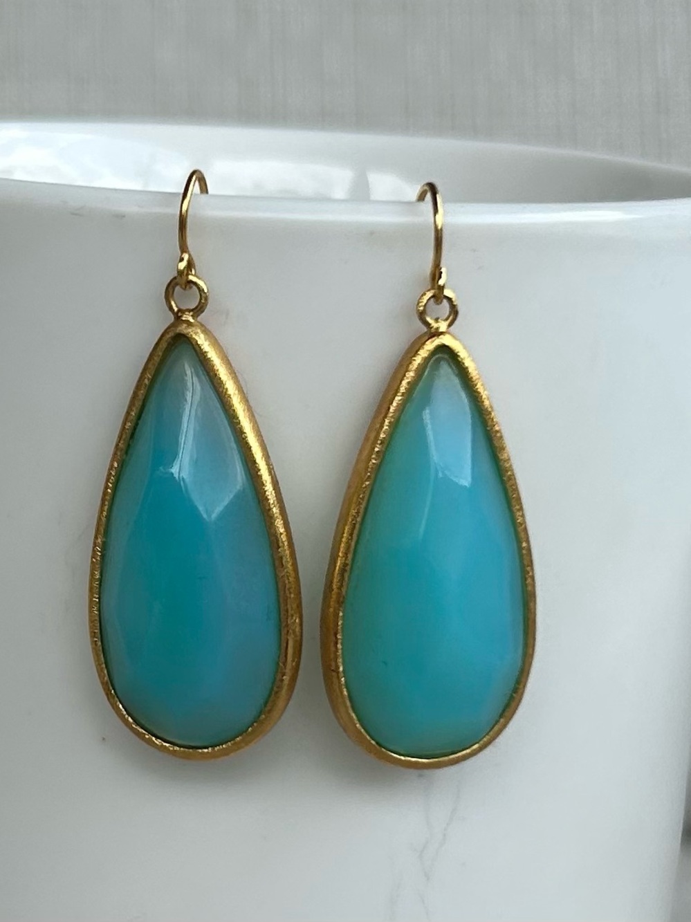 NWOT Aqua Chalcedony Teardrop Earrings